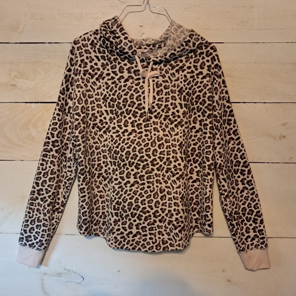 Victoria's Secret Sweater Women Small Pullover Hoodie Ribbed Knit Leopard Print